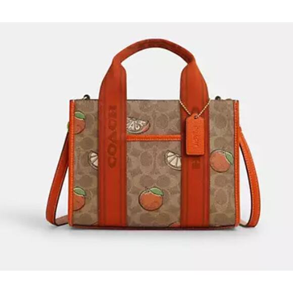 Last 1‼️Coach CAR81 Smith Tote Bag 24 Signature Canvas Orange Print - Picture 1 of 7